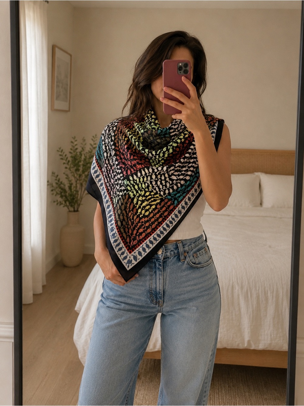 Bimba Y Lola - Multicolor Fish-Print Silk Scarf - Picture 2 of 7